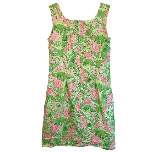 LILLY PULITZER LADIES DRESS 6 pink green vintage monkey shift forest leaves - Picture 2 of 9